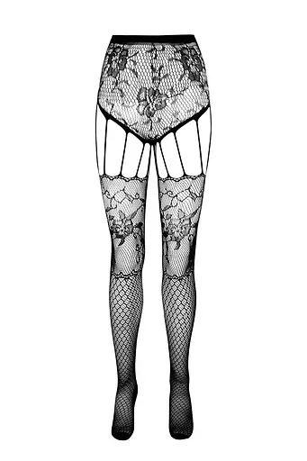 Эротические колготки-бодистокинг Passion ECO S004 black закрытые трусики декор подвязки One size - фото 5