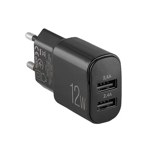 Сетевое зарядное устройство Winso Pro 12W 2xUSB-A черный(220012)