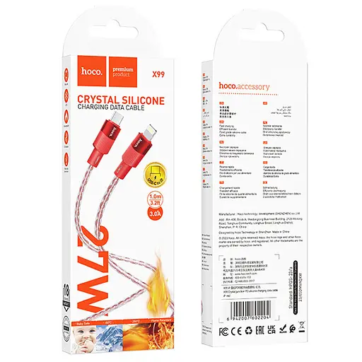 Дата кабель Hoco X99 Crystal Junction PD 27W Type-C to Lightning (1m) Red - фото 6