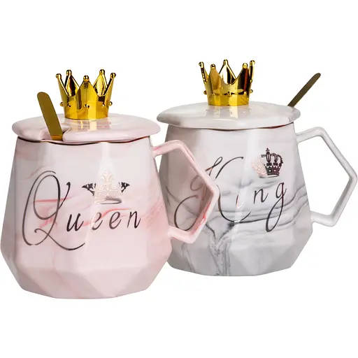 Парні чашки порцелянові King & Queen 400 мл з ложками FM-30