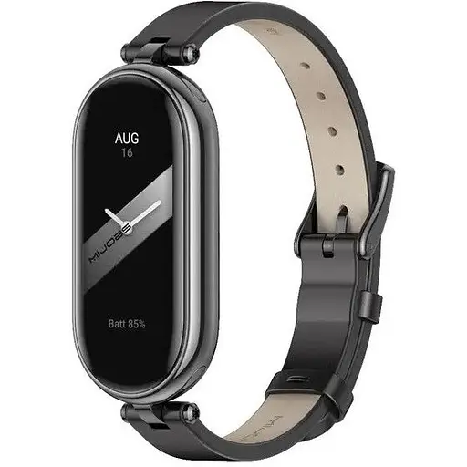 Кожаный ремешок MiJobs для фитнес-браслета Xiaomi Mi Band 5 и 6 Type A черный