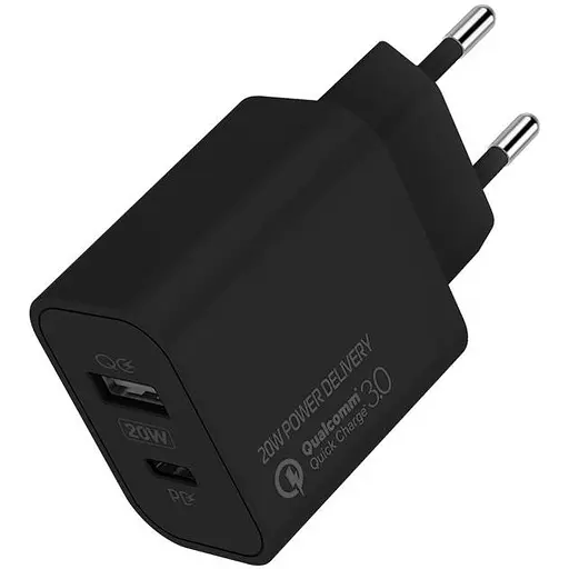 Зарядное устройство ColorWay Type-C PD + USB QC3.0 20W V2 Black