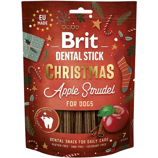 Ласощі Brit Care Dental Stick Christmas для собак різдвяний яблучний штрудель 7 шт. 251 г