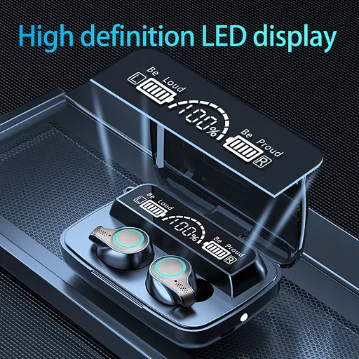 Беспроводные стерео наушники M18 TWS, индикатор заряда, фонарик + LED дисплей чёрные - фото 3