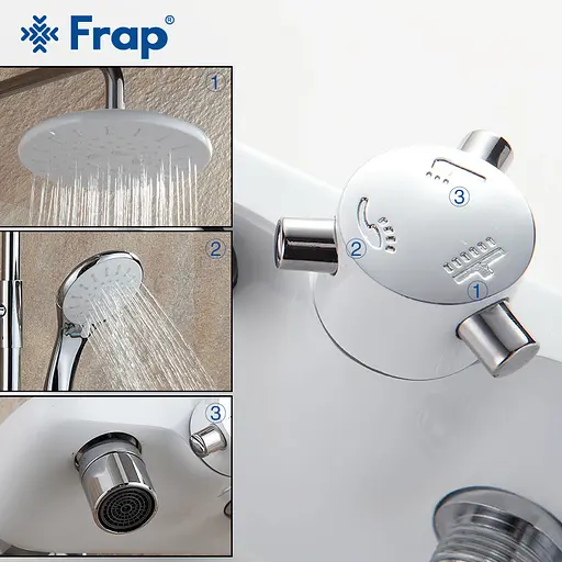 Душова система Frap F2431, поворотний вилив, лійка, білий/хром - фото 4