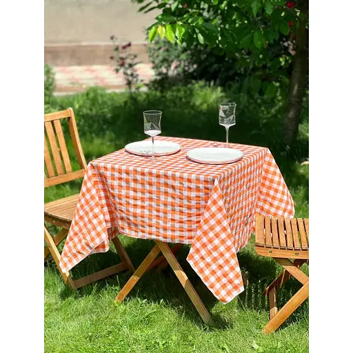 Скатертина в клітинку для столу Зефір 110х110 см (+ 2 серветки 30х40) Помаранчева
