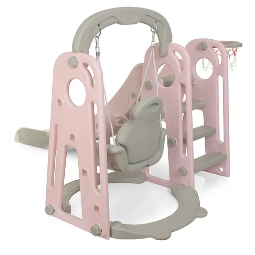 Дитяча гірка-гойдалка BAMBI YG2020-1-8 з баскетбольним кільцем, ш153-г195-в113см, рожева - фото 4