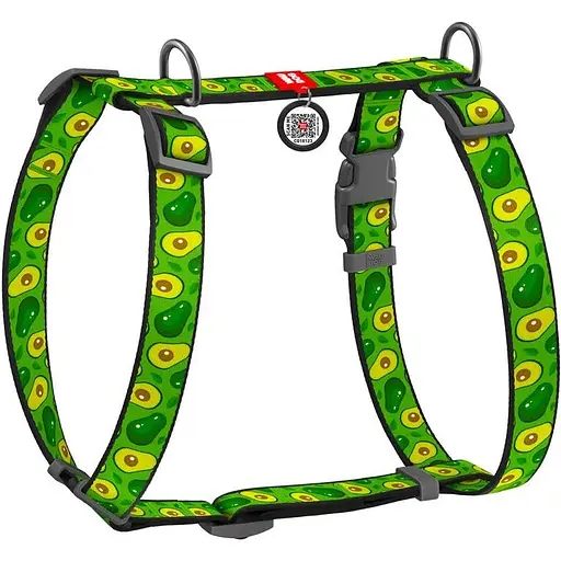 Шлея для собак Waudog Nylon анатомічна H-подібна з QR-паспортом, малюнок "Авокадо", пластиковий фастекс, М