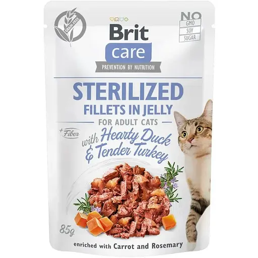 Влажный корм Brit Care Cat Pouch для кастрированных кошек в желе утка и индейка 85 г - фото 1