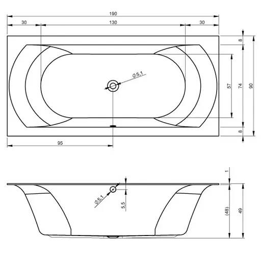 Ванна акрилова Rho Lnares 190x90 BT4800500000000 Білий - фото 2