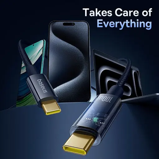 Кабель Baseus Explorer with Auto Shutdown USB-C to USB-C 100w 2m Deepsea Blue (P10319704321-01) [152044] - фото 7