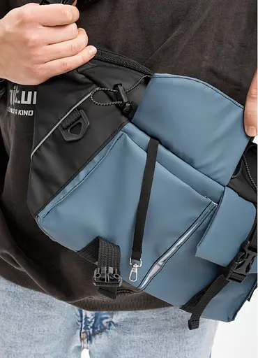 Мужская сумка-бананка под ноутбук Sambag Urban Pro черно-синяя 46×26 см (51411215m) - фото 6