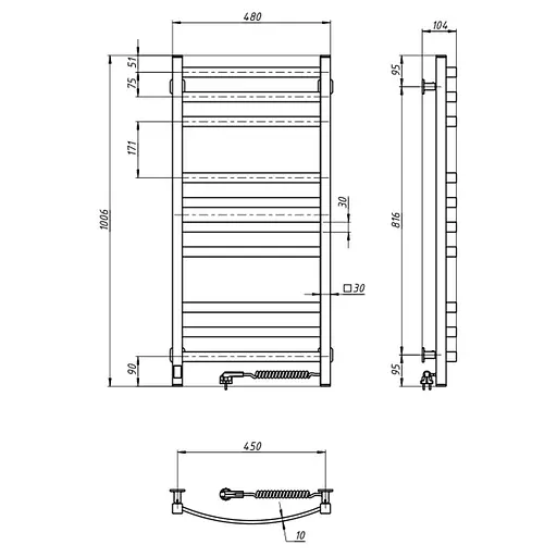 Электрический полотенцесушитель Navin Avalon 480x1000 Sensor правая, белая 10-043153-5010, Белый, Правое, Электронный - фото 9