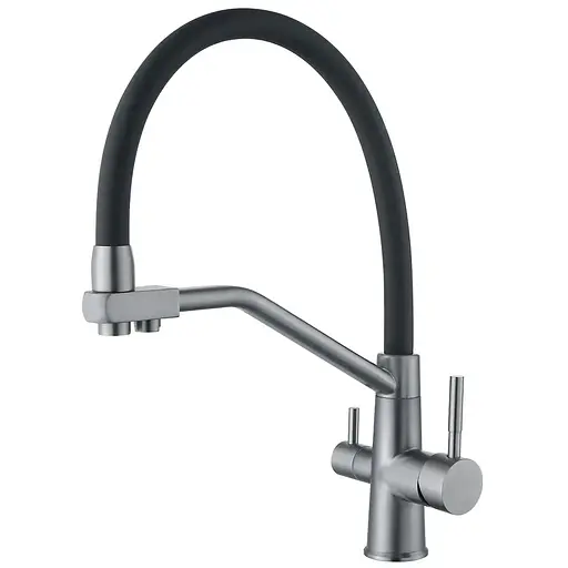 Змішувач для кухні на дві води з гнучким виливом Zerix FUL-021 graphite refl.black ZX5999, Графіт - фото 1