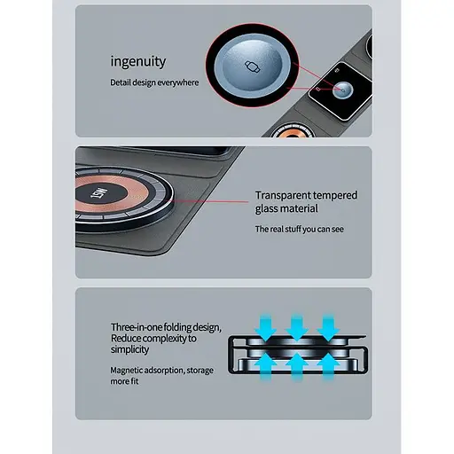 Заряджання Qi 3in1 Foldable Magnetic Wireless Charger XYJ X8 для 3 ґаджетів Phone Apple Watch AirPods - фото 7