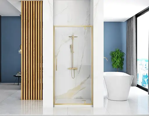 Душевые двери Rea Rapid Swing 90 brushed gold REA-K2502, прозрачный, золотой - фото 4