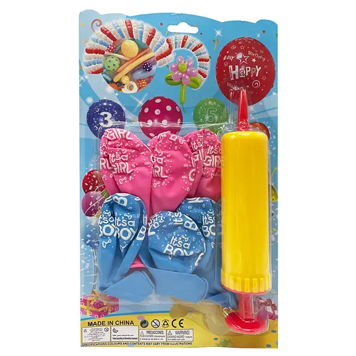 Набор Воздушных шаров "It's a girl/It's a boy" MK5478 насос, 6 шт, на листе Желтый