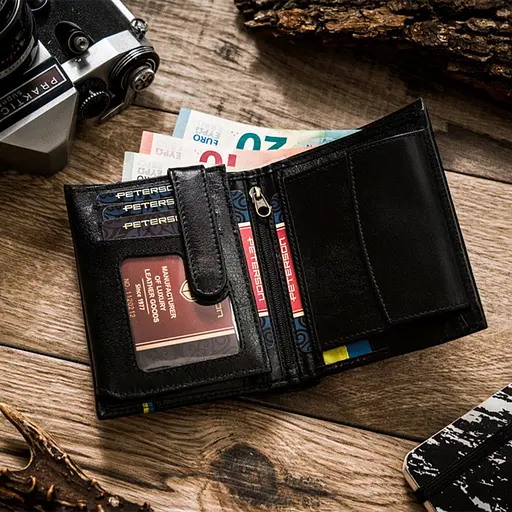 Кошелек кожаный мужской Peterson 303UP черный с трезубом в коробке - фото 3