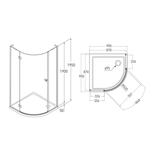Душевая кабина угловая Volle Benita 90x90 распашная прозрачное стекло 8 мм с поддо ном PUF хром 1017.114601L4 коробки, Левая, прозрачная, хром - фото 2
