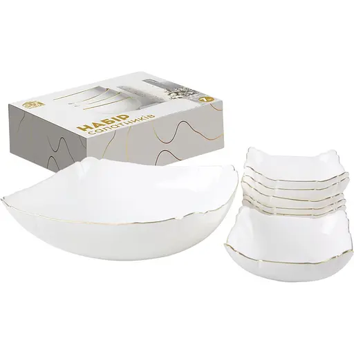  Уцінка. Набір салатників S&T золотий кант 7 шт. білий (30098-05) - фото 1