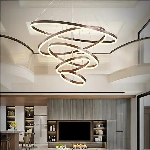 Светодиодная люстра Олимпия PJ812С-5 20+30+40+80+100см (5 колец) Коричневая - фото 2