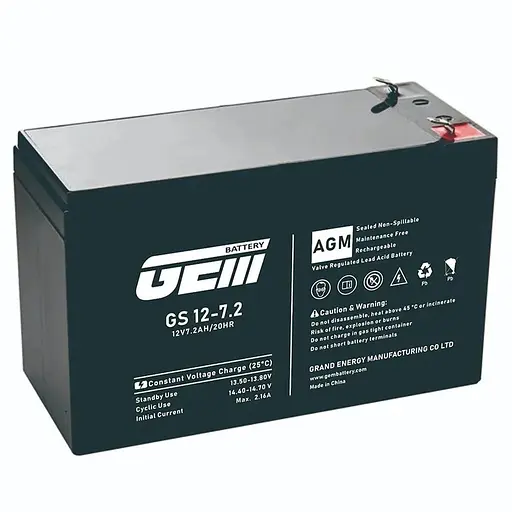 Акумуляторна батарея GEM Battery 12V-7.2Ah, AGM, F1/F2, (GS 12-7.2)
