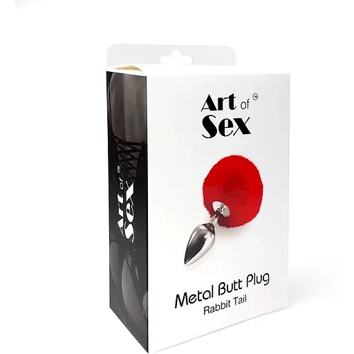 Металевий анальна пробка Art of Sex - Metal Butt Plug Rabbit Tail М, Червоний - фото 4