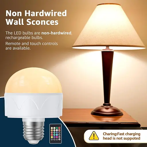 Лампи, що перезаряджаються, акумуляторні лампи E26 потужністю 40 Вт, лампи зі зміною кольору з дистанційним керуванням - фото 2