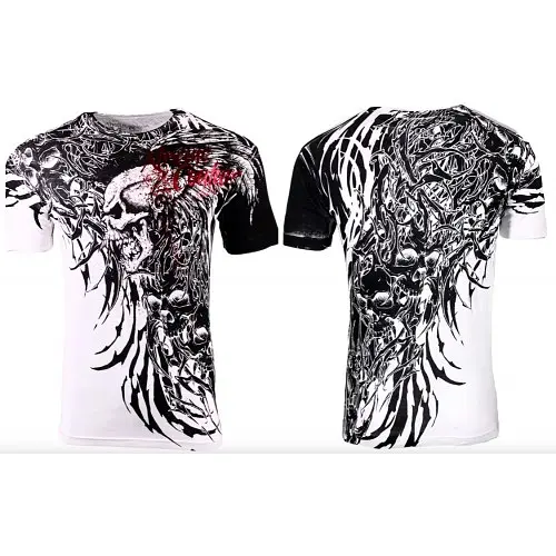Футболка Xtreme Couture by Affliction Men T-Shirt Brutal CombaT White Skull Biker Tattoo 4XL - фото 4
