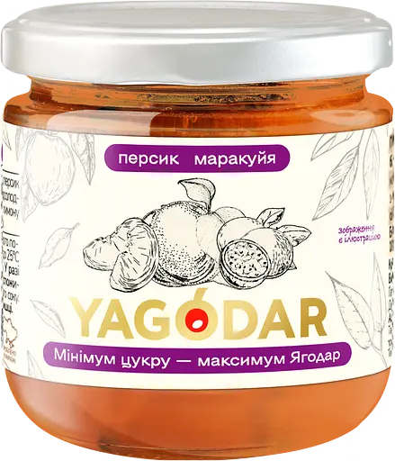 Джем с низким содержанием сахара Yagodar Персик с маракуйей 210 г