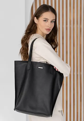Шкіряна жіноча сумка шоппер D.D. чорна - фото 9