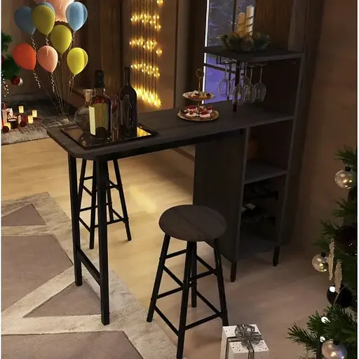 Барний стіл з стільцями Costway Bistro з тримачем винних келихів коричневий - фото 5