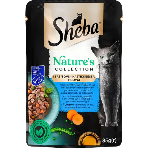 Набор влажного корма для кошек Sheba: Natures тунец, овощи, льняное масло 15 шт. + с курицей и говядиной в соусе 5 шт. 1,7 кг (20 шт. х 85 г) - фото 2