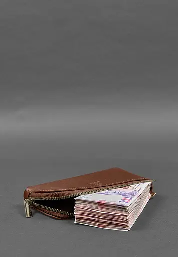 Кожаный портмоне-купюрник на молнии 14.0 светло-коричневый - фото 5