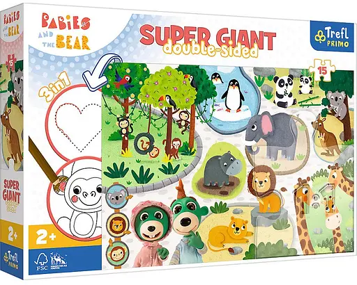 Пазлы + раскраска - (15 элм.SUPER GIANT) - "Детки в зоопарке" - фото 1