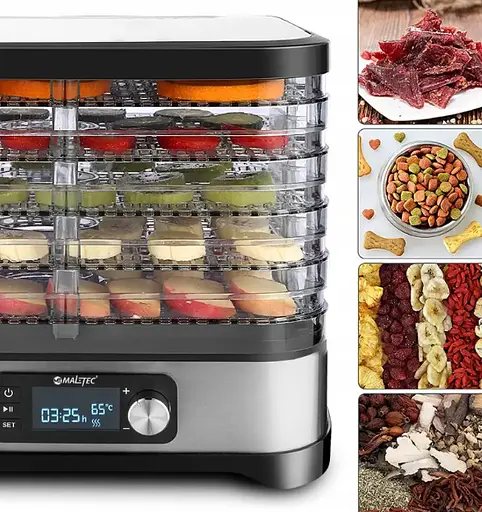 Дегідратор Maltec 109553 450 Вт 12 л 5 лотків таймер дисплей регулювання температури чорний INOX - фото 5