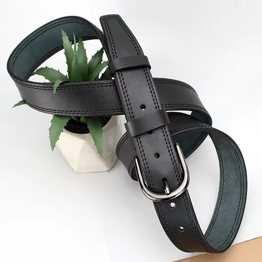 Ремень женский кожаный под джинсы SF-3554 черный  прошитый (125 см) - фото 3