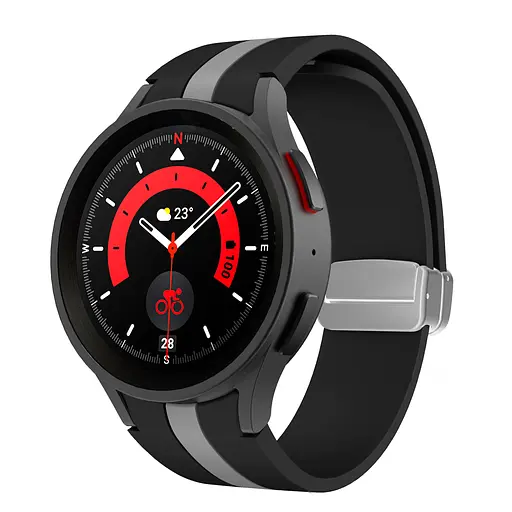 Браслет Cls-way для Samsung Galaxy Watch 5 - черно-серый ширина крепления 20мм силикон Watchbands (W27-7WB12227561) - фото 2