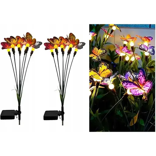 Світильники Sun Lamp садові на сонячних батареях світлове вікно із зеленим листям та метеликами 2 шт