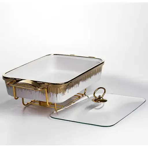 Мармитница фарфоровая Yiwu 2 л на золотистой металлической подставке с подогревом 40х22.5х15.5 см мармит для первых блюд ML-860-15 - фото 5