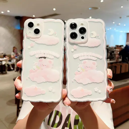 Чохол для iPhone 15 Plus Симпатичний мультфільм Квіткові хмари Місячний ведмідь Візерунок Дизайн Жінки Дівчата Kawaii Тонкий - фото 5