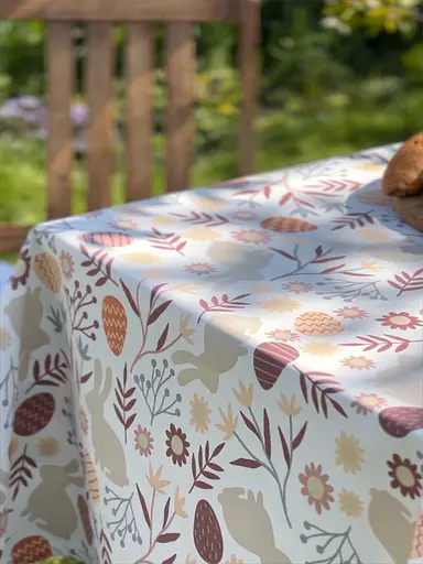 Водоотталкивающая Скатерть пасхальная Зайчики 220х140 см (+ 4 салфетки 30х40) Белый