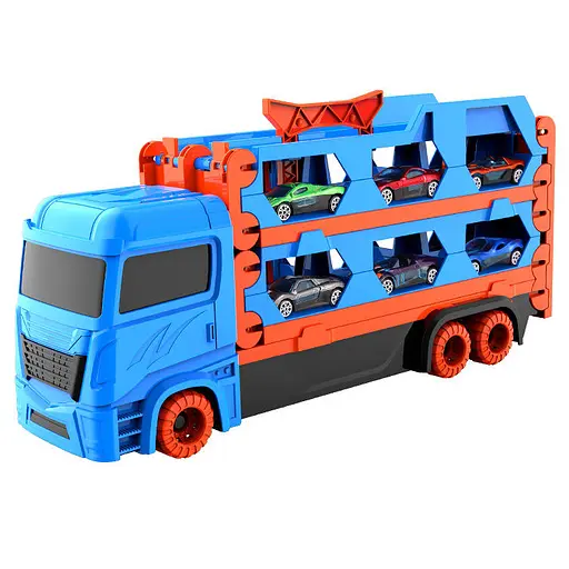 Трейлер, 21 см, 2в1, трек 58 см, запуск, подвижные детали, машинки 4 шт., 30x19.5x7 см (В ассортименте)