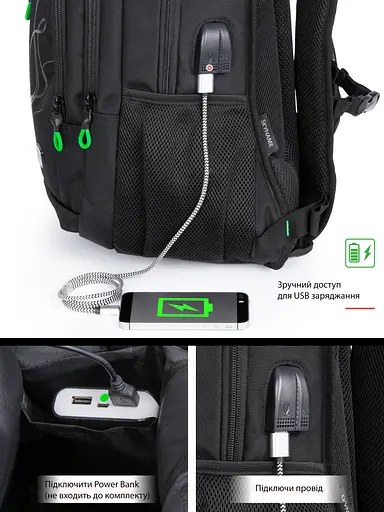 Рюкзак подростковый с ортопедической спинкой черный с usb портом для парней Winner / SkyName для старшекласников (90-142 G) - фото 8