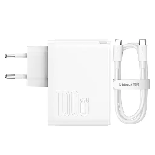 Адаптер мережевий Baseus Type-C to Typc-C cable GaN5 Pro Fast Charger 1USB і 1Type-C 100W білий - фото 3
