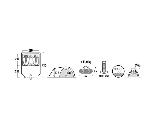 Намет п'ятимісний High Peak Santiago 5.0 Light Grey/Dark Grey/Green (11802) 929538 - фото 4