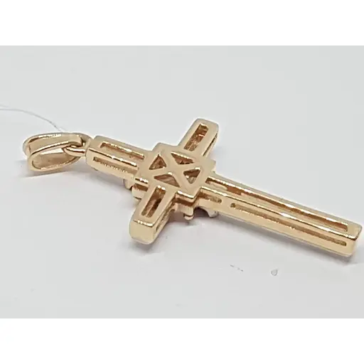 Золотий хрестик Qvaliz з діамантами і сапфірами. Артикул 3646730 - фото 3