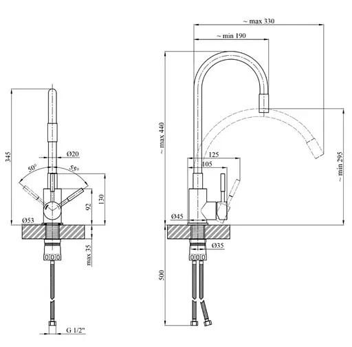 Змішувач для кухні Kroner KRP Edelstahl Klassisch - PVD035BLK (CV032635) - фото 9