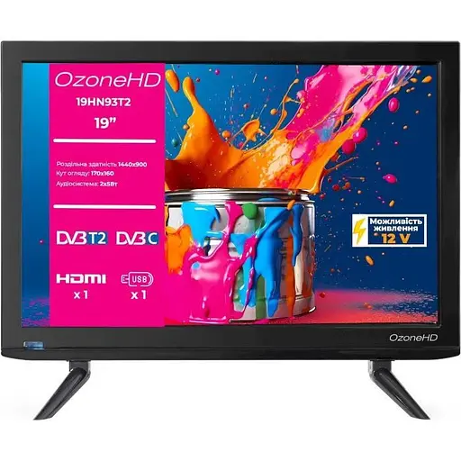 Телевізор 19" OzoneHD 19HN93T2, LED 1440x900 60 Гц, DVB-T2/C, HDMI/VGA, USB, Vesa 75x75 - фото 1