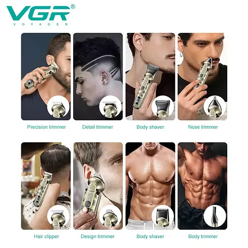 Професійна стрижка VGR V-103 8 в 1 акумуляторна триммер універсальний 5 Вт Бронза - фото 6